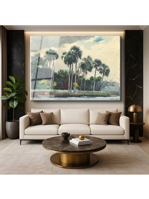 Limitless Design Winslow Homer Palm Trees Florida Palmiye Ağaçları Tropik Cam Tablo Dijital Baskı Duvar Tablosu