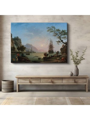 Limitless Design Claude-Joseph Vernet Sakin Liman Günbatımı Manzarası Kanvas Tablo Klasik Ressam Tablosu