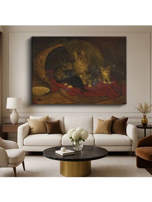 Limitless Design Henriëtte Ronner-Knip Sepetteki Kediler Sevimli Hayvan Resmi Kanvas Tablo Klasik Ressam Tablosu