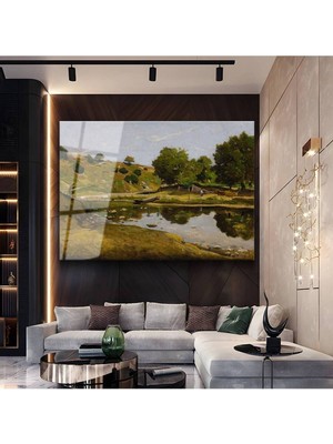 Limitless Design Henri Harpignies Göl Kenarı Doğa Manzarası Cam Tablo Dijital Baskı Duvar Tablosu Dekor Tablo