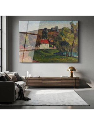 Limitless Design Paul Cézanne Kırmızı Çatılı Ev Kırsal Resmi Cam Tablo Dijital Baskı Duvar Tablosu Dekor Tablo