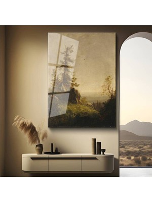 Limitless Design Albert Bierstadt Ormanlık Tepe Doğa Manzarası Cam Tablo Dijital Baskı Duvar Tablosu Dekor Tablo