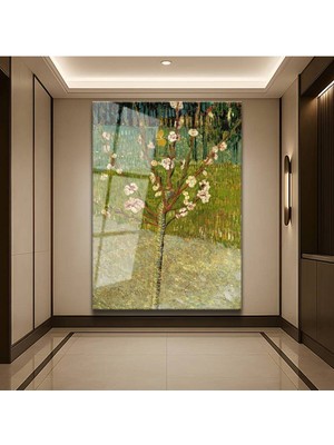 Limitless Design Vincent Van Gogh Çiçek Açan Badem Ağacı Cam Tablo Dijital Baskı Duvar Tablosu Dekor Tablo