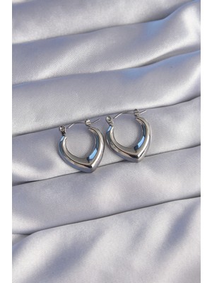 Belle Fusion Bfs 316L Çelik Gümüş Renk Içi Oval Tasarımlı Küpe