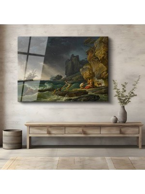 Limitless Design Claude Joseph Vernet Fırtına Kurtarma Sahnesi Cam Tablo Dijital Baskı Duvar Tablosu Dekor Tablo