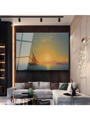 Limitless Design Ivan Aivazovsky Altın Günbatımı Yelkenliler Cam Tablo Dijital Baskı Duvar Tablosu Dekor Tablo
