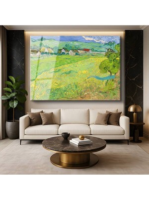 Limitless Design Vincent Van Gogh Yeşil Buğday Tarlaları Kırsal Tarım Manzarası Cam Tablo Dijital Baskı Duvar Tablosu