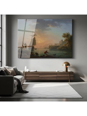 Limitless Design Claude Joseph Vernet Akdeniz Limanı Günbatımı Cam Tablo Dijital Baskı Duvar Tablosu Dekor Tablo