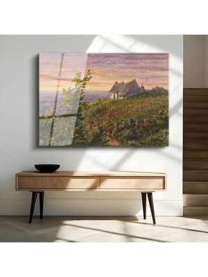 Limitless Design Caspar David Friedrich Tepedeki Kulübe Kırsal Manzara Cam Tablo Dijital Baskı Duvar Tablosu