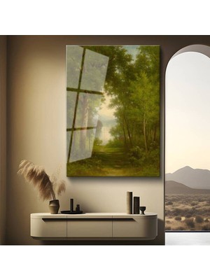 Limitless Design A.f. Bunker Yeşil Orman Patika Yolu Cam Tablo Dijital Baskı Duvar Tablosu Dekor Tablo