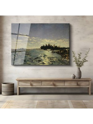 Limitless Design Charles-François Daubigny Nehir Su Manzarası Cam Tablo Dijital Baskı Duvar Tablosu Dekor Tablo
