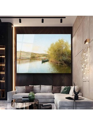 Limitless Design Emilio Sánchez-Perrier Göl Üzerinde Kayık Resmi Cam Tablo Dijital Baskı Duvar Tablosu Dekor Tablo