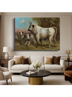 Limitless Design Paul L. Dreux Beyaz Boğalar Çiftlik Hayvanları Kanvas Tablo Sanat Tablosu Klasik Ressam Tablosu