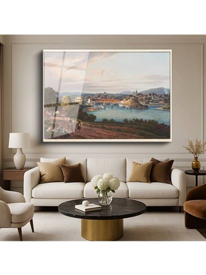 Limitless Design Johann Ludwig Bleuler Nehir Kıyısı Köy Kırsal Manzarası Cam Tablo Dijital Baskı Duvar Tablosu