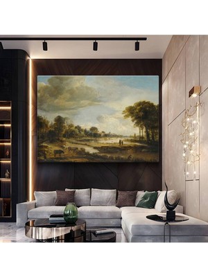 Limitless Design Aert Van Der Neer Nehir Kıyısı Peyzaj Resmi Kanvas Tablo Sanat Tablosu Klasik Ressam Tablosu