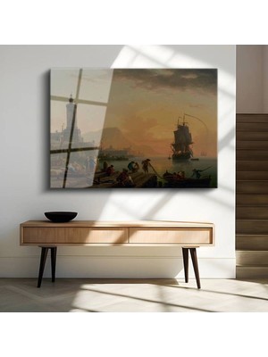 Limitless Design Claude-Joseph Vernet Akdeniz Limanı Günbatımı Manzarası Cam Tablo Dijital Baskı Duvar Tablosu