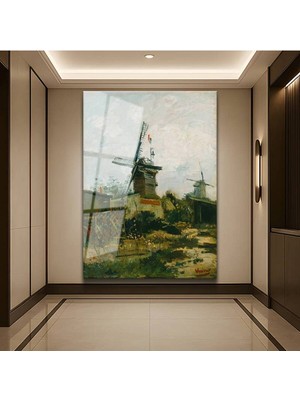 Limitless Design Vincent Van Gogh Montmartre Yel Değirmenleri Cam Tablo Dijital Baskı Duvar Tablosu Dekor Tablo