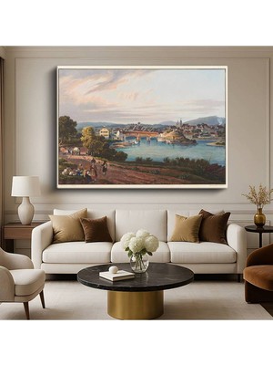 Limitless Design Johann Ludwig Bleuler Nehir Kıyısı Köy Kırsal Manzarası Kanvas Tablo Klasik Ressam Tablosu