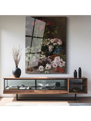 Limitless Design Claude Monet Bahar Çiçekleri Renkli Buket Cam Tablo Dijital Baskı Duvar Tablosu Dekor Tablo