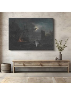 Limitless Design Joseph M. W. Turner Ay Işığı Liman Gece Manzarası Kanvas Tablo Klasik Ressam Tablosu