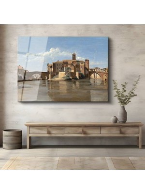 Limitless Design Jean-Baptiste-Camille Corot Tiber Nehri Italyan Manzara Cam Tablo Dijital Baskı Duvar Tablosu