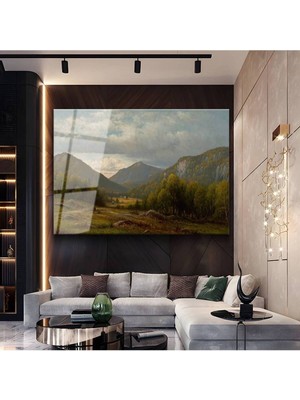 Limitless Design Albert Bierstadt Dağ Vadisi Doğa Manzarası Cam Tablo Dijital Baskı Duvar Tablosu Dekor Tablo