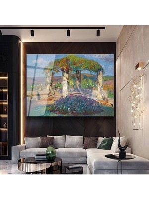 Limitless Design Henri Martin Çiçekli Bahçe Pergola Resmi Cam Tablo Dijital Baskı Duvar Tablosu Dekor Tablo