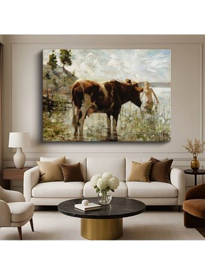 Limitless Design Constant Troyon Suda Inek Hayvan Resmi Kanvas Tablo Sanat Tablosu Klasik Ressam Tablosu