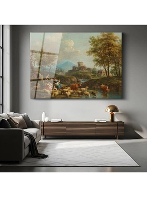 Limitless Design Nicolas Poussin Pastoral Kırsal Peyzaj Manzarası Cam Tablo Dijital Baskı Duvar Tablosu Dekor Tablo