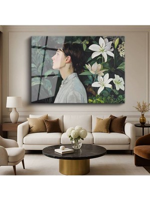 Limitless Design Serge Marshennikov Zambaklar Kadın Çiçek Resmi Cam Tablo Dijital Baskı Duvar Tablosu Dekor Tablo