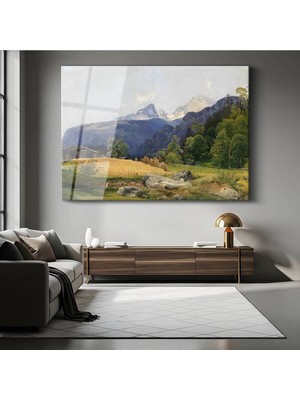Limitless Design Albert Bierstadt Alp Dağları Peyzaj Manzarası Cam Tablo Dijital Baskı Duvar Tablosu Dekor Tablo