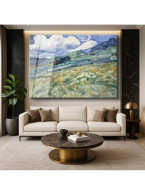 Limitless Design Vincent Van Gogh Saint-Rémy Arkası Dağ Manzarası Doğa Cam Tablo Dijital Baskı Duvar Tablosu