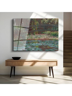 Limitless Design Claude Monet Nilüferler Japon Köprüsü Cam Tablo Dijital Baskı Duvar Tablosu Dekor Tablo