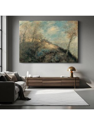 Limitless Design Jean-Baptiste-Camille Corot Tepedeki Köy Kırsal Manzarası Kanvas Tablo Klasik Ressam Tablosu