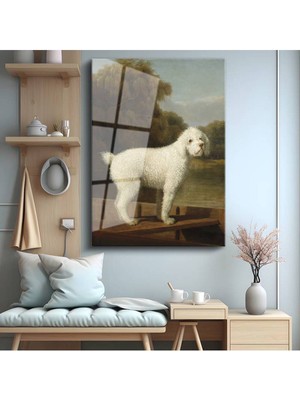 Limitless Design George Stubbs Beyaz Köpek Hayvan Portresi Cam Tablo Dijital Baskı Duvar Tablosu Dekor Tablo