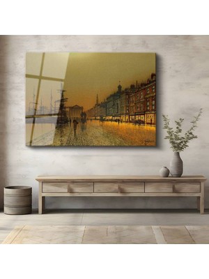 Limitless Design John Atkinson Grimshaw Liverpool Rıhtımı Liman Manzarası Cam Tablo Dijital Baskı Duvar Tablosu