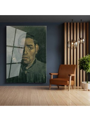 Limitless Design Vincent Van Gogh Pipo Içen Adam Portresi Cam Tablo Dijital Baskı Duvar Tablosu Dekor Tablo