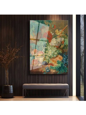 Limitless Design Jan Van Huysum Meyve Çiçek Karışık Kompozisyon Cam Tablo Dijital Baskı Duvar Tablosu Dekor Tablo