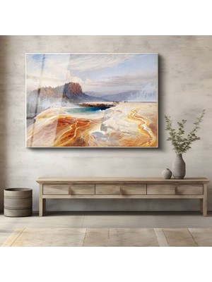 Limitless Design Thomas Moran Mammoth Hot Springs Doğa Harikası Cam Tablo Dijital Baskı Duvar Tablosu Dekor Tablo