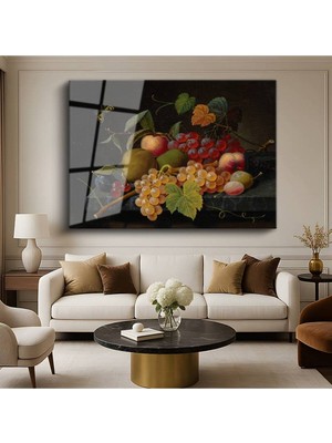 Limitless Design Severin Roesen Meyveler Kelebek Natürmort Kompozisyonu Cam Tablo Dijital Baskı Duvar Tablosu