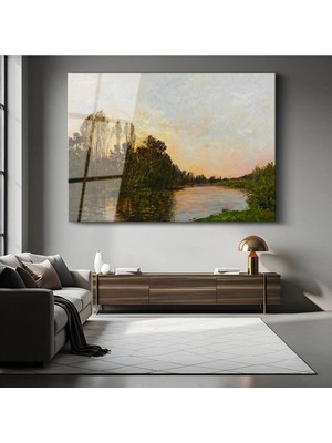 Limitless Design Charles-François Daubigny Nehir Kıyısı Günbatımı Peyzaj Cam Tablo Dijital Baskı Duvar Tablosu