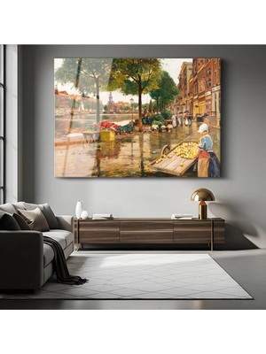 Limitless Design Heinrich Hermanns Çiçek Pazarı Şehir Resmi Cam Tablo Dijital Baskı Duvar Tablosu Dekor Tablo