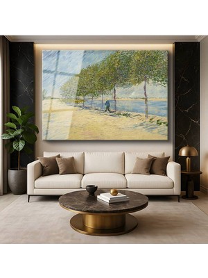 Limitless Design Vincent Van Gogh Seine Nehri Kıyısı Su Manzarası Cam Tablo Dijital Baskı Duvar Tablosu Dekor Tablo
