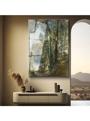 Limitless Design William Trost Richards Nehir Kenarı Ağaç Manzarası Cam Tablo Dijital Baskı Duvar Tablosu Dekor Tablo