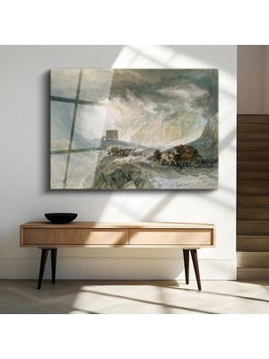 Limitless Design J.m.w. Turner Kar Fırtınası Posta Arabası Cam Tablo Dijital Baskı Duvar Tablosu Dekor Tablo