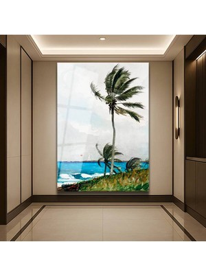 Limitless Design Winslow Homer Nassau Palmiye Ağacı Tropikal Cam Tablo Dijital Baskı Duvar Tablosu Dekor Tablo
