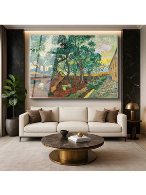 Limitless Design Vincent Van Gogh Hastane Bahçesi Doğa Resmi Cam Tablo Dijital Baskı Duvar Tablosu Dekor Tablo