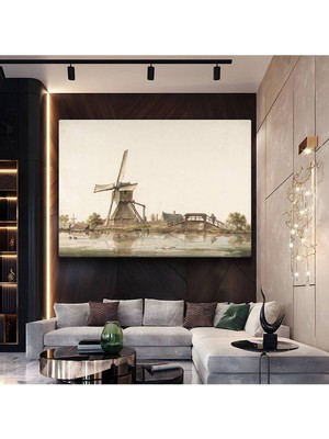 Limitless Design Jan Van Der Heyden Hollanda Değirmeni Köprü Resmi Kanvas Tablo Klasik Ressam Tablosu