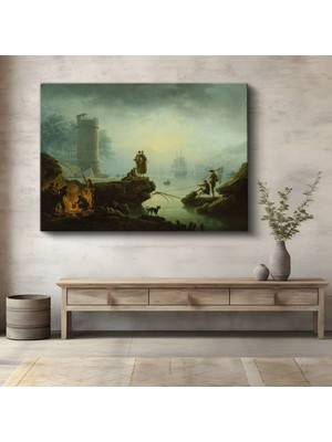 Limitless Design Claude-Joseph Vernet Liman Balıkçılar Kule Manzarası Kanvas Tablo Klasik Ressam Tablosu