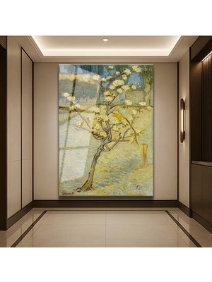 Limitless Design Vincent Van Gogh Çiçek Açan Armut Ağacı Cam Tablo Dijital Baskı Duvar Tablosu Dekor Tablo